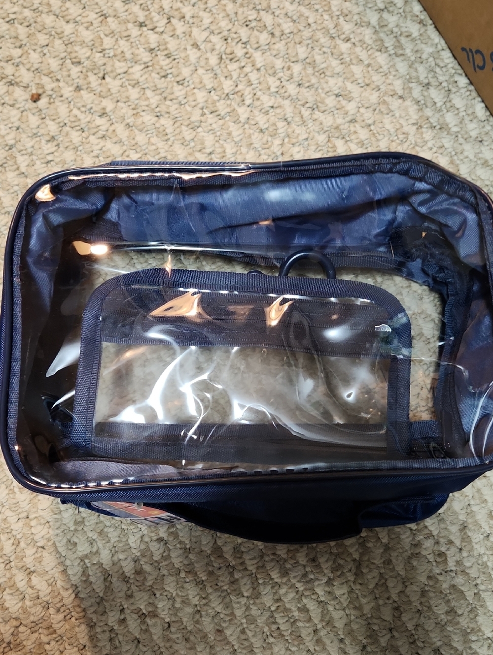 Clear Vinyl Cosmetic Bag with Navy Trim